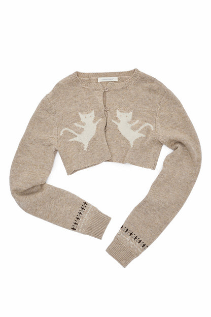Fair-Isle-Jacquard-Set aus Katzen-Pullover, Strickjacke und Rock