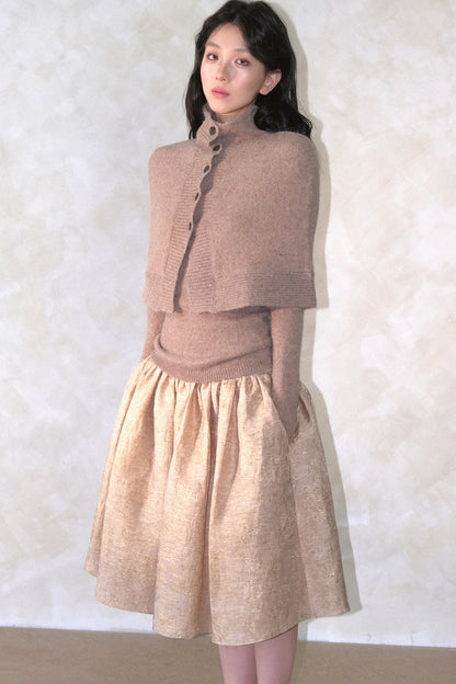 High Collar Button Cape Knit Top Set-Up