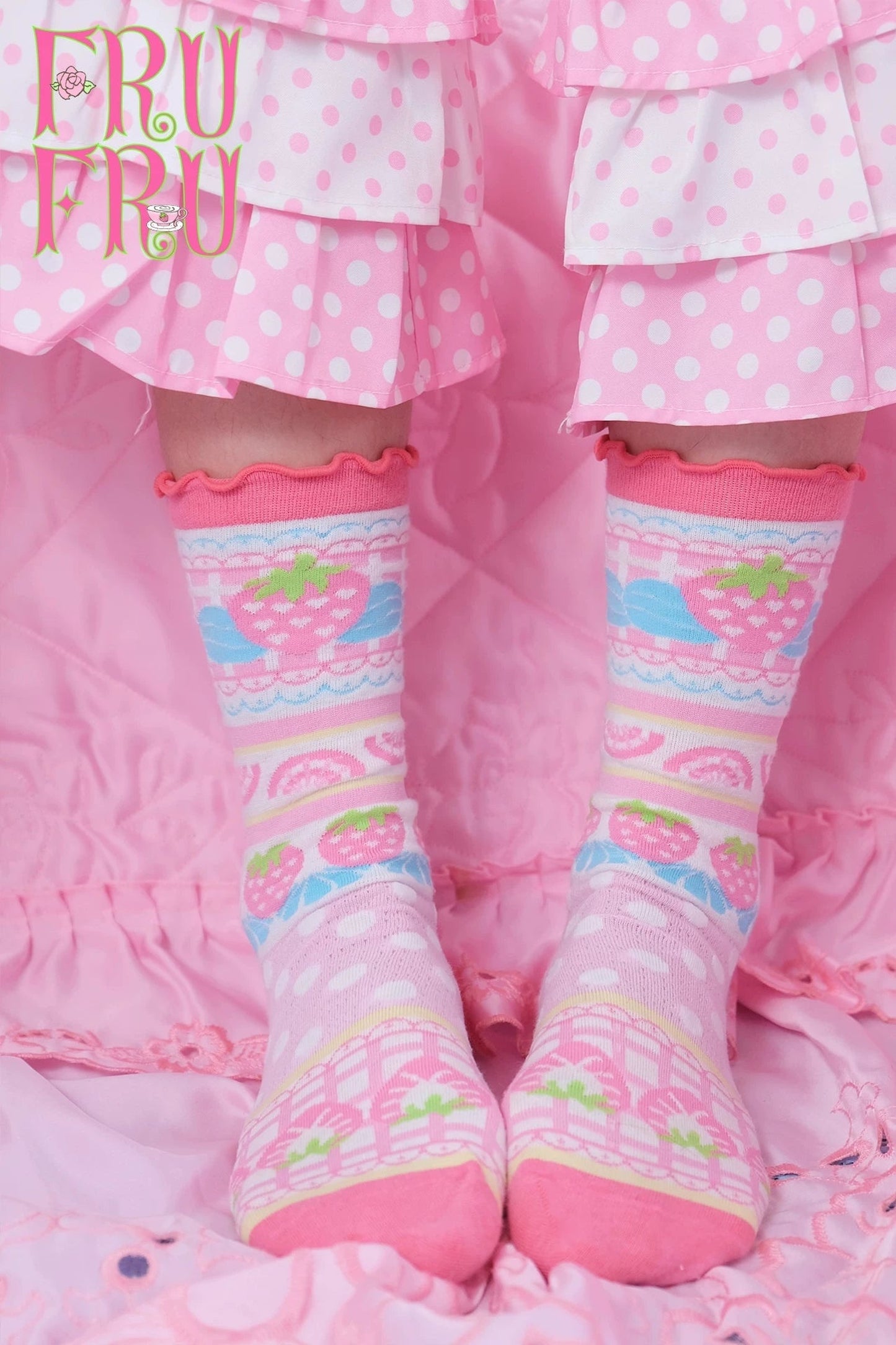 Cream Strawberry Cake Print Socks