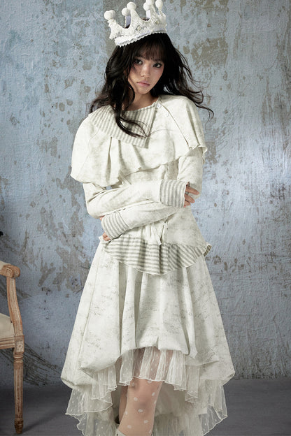 Asymmetrical Lapel Long-Sleeve Striped Patchwork Top