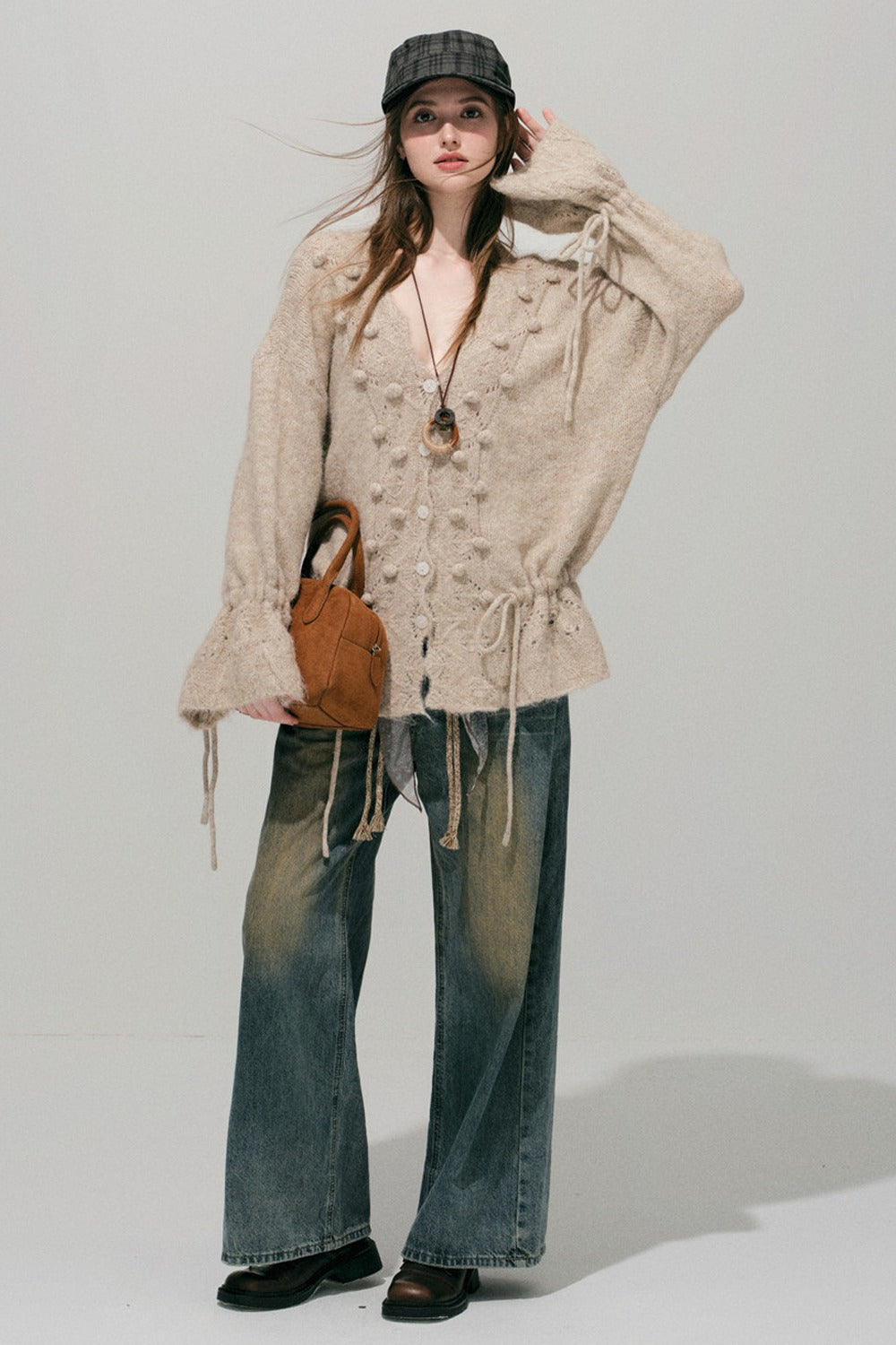 Loose Crochet V-Neck Cardigan