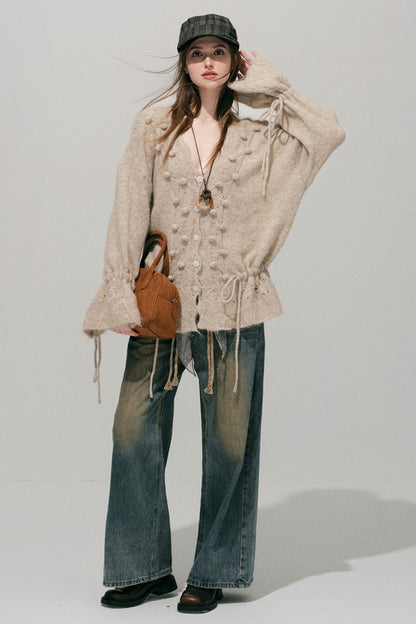 Loose Crochet V-Neck Cardigan
