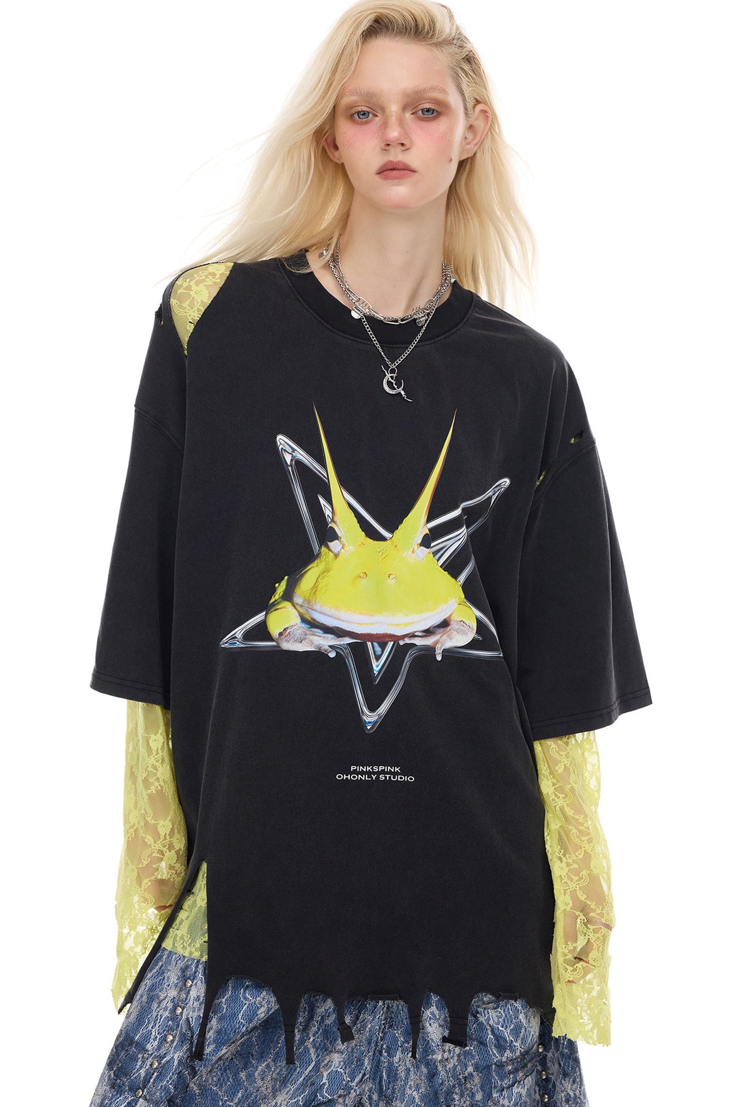 Rock Frog Distressed Irregular Hem T-Shirt
