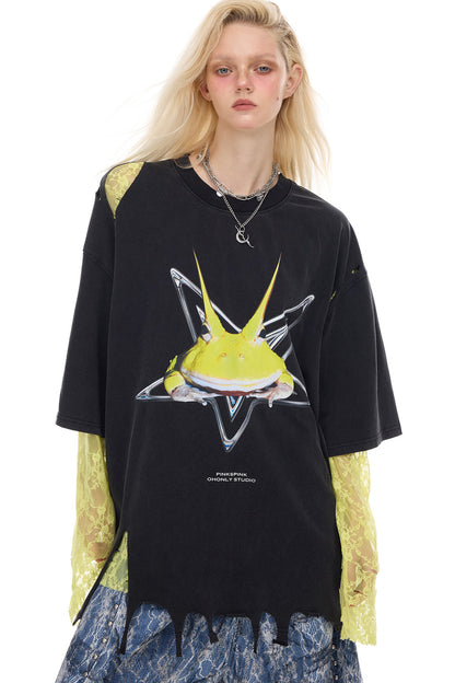 Rock Frog Distressed Irregular Hem T-Shirt
