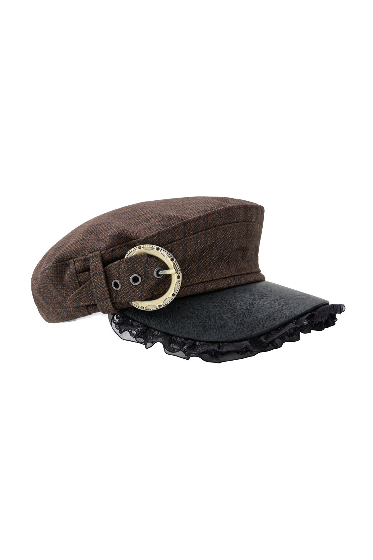 Metal Buckle Striped Flat Cap