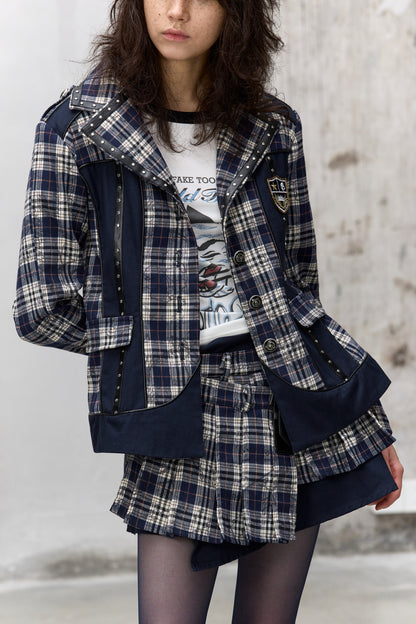 Punk Badge Plaid Jacket