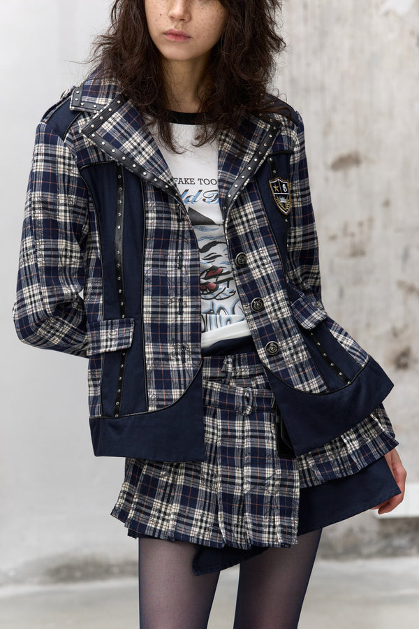 Punk Badge Plaid Jacket