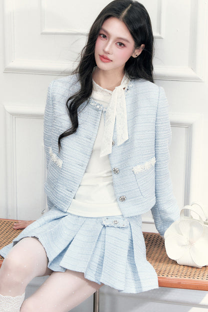 Beaded Tweed Jacket and Pleated Skirt Set