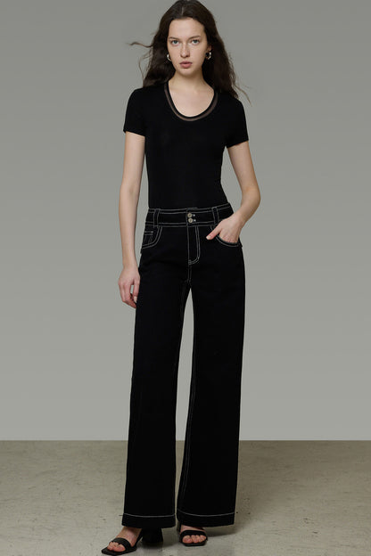 French Black High-Waisted Pants
