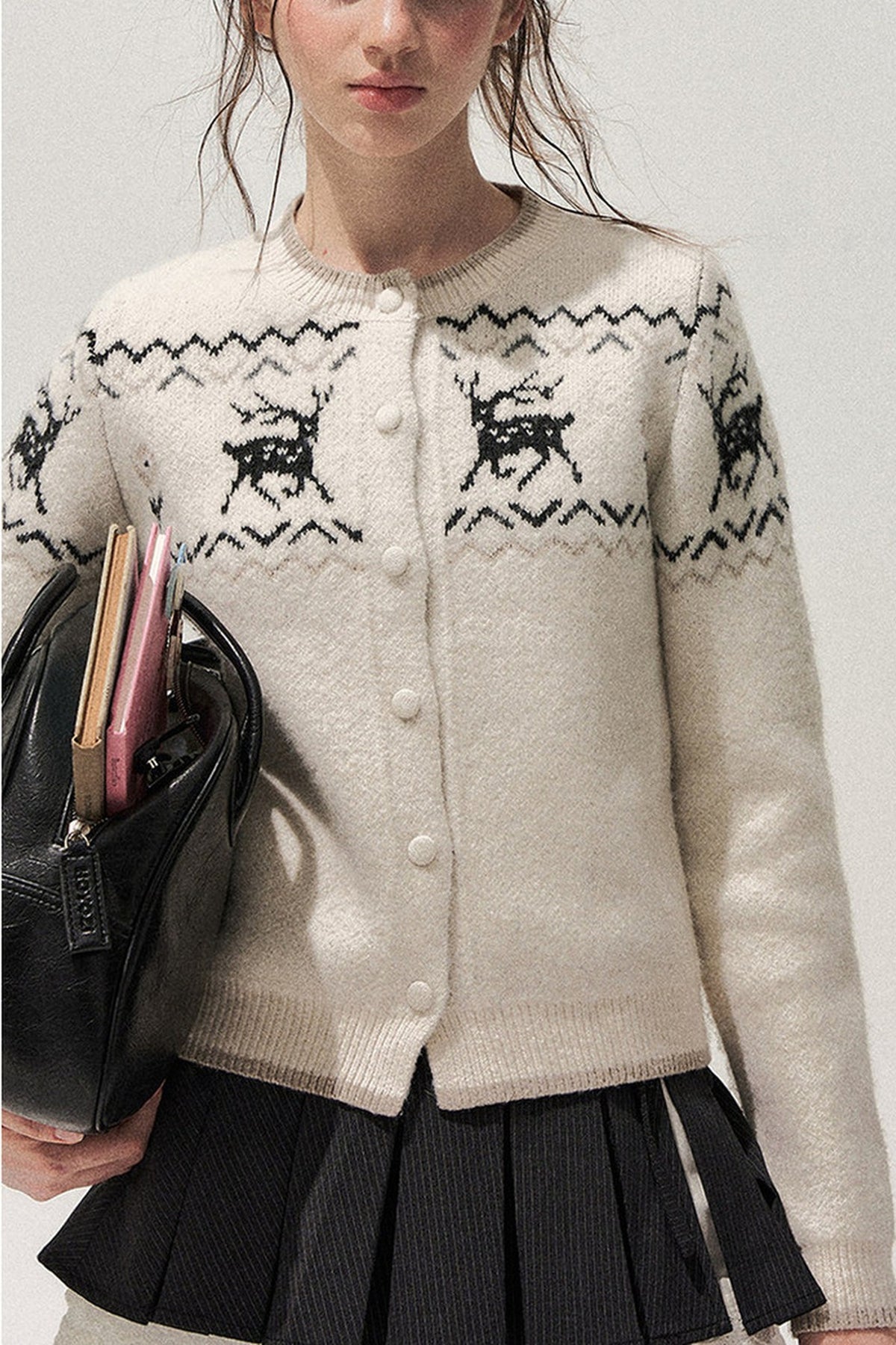Deer Fair Isle Knit Cardigan