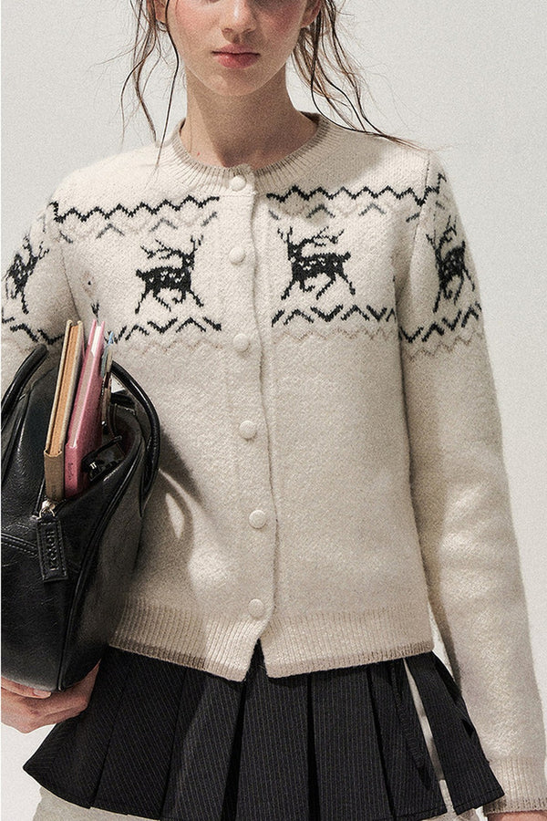 Deer Fair Isle Knit Cardigan