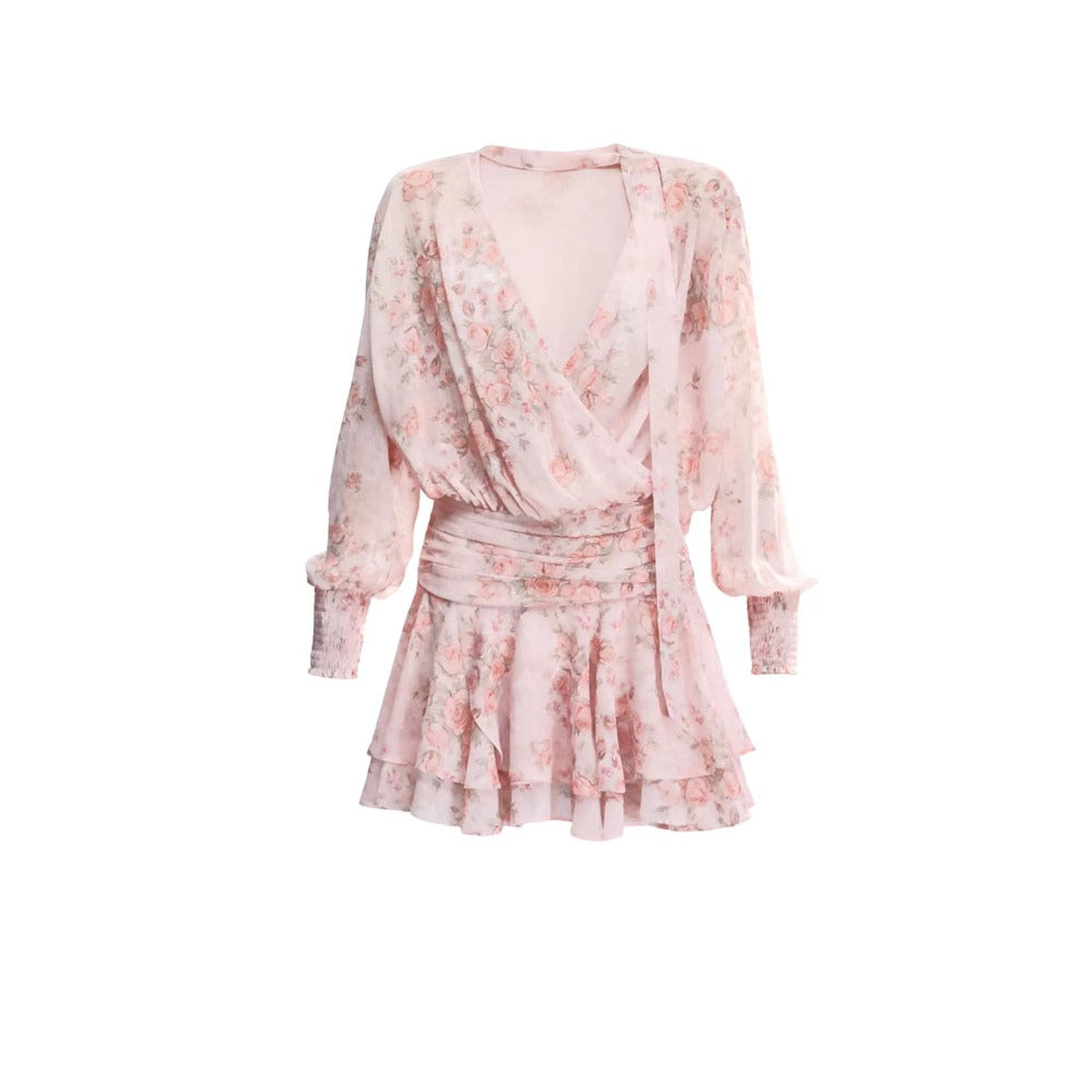 Completo Abito Floreale in Chiffon Rosa