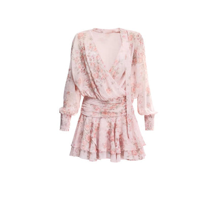 Completo Abito Floreale in Chiffon Rosa