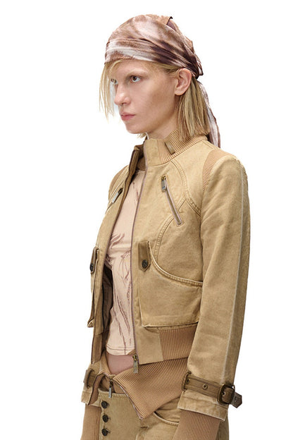 Washed Distressed Patchwork Short Jacket