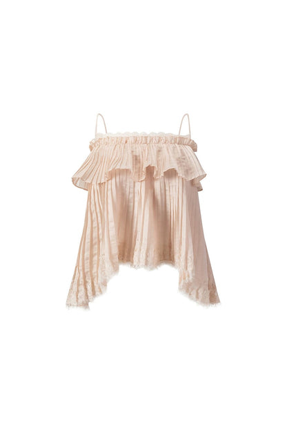 Retro Pleated Lace Pearl Skirt Set-Up