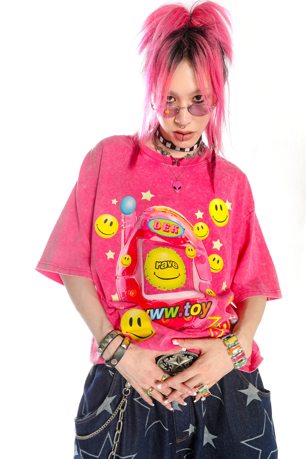 Blusa rosa Barbie Y2K dopamina effetto tintura annodata