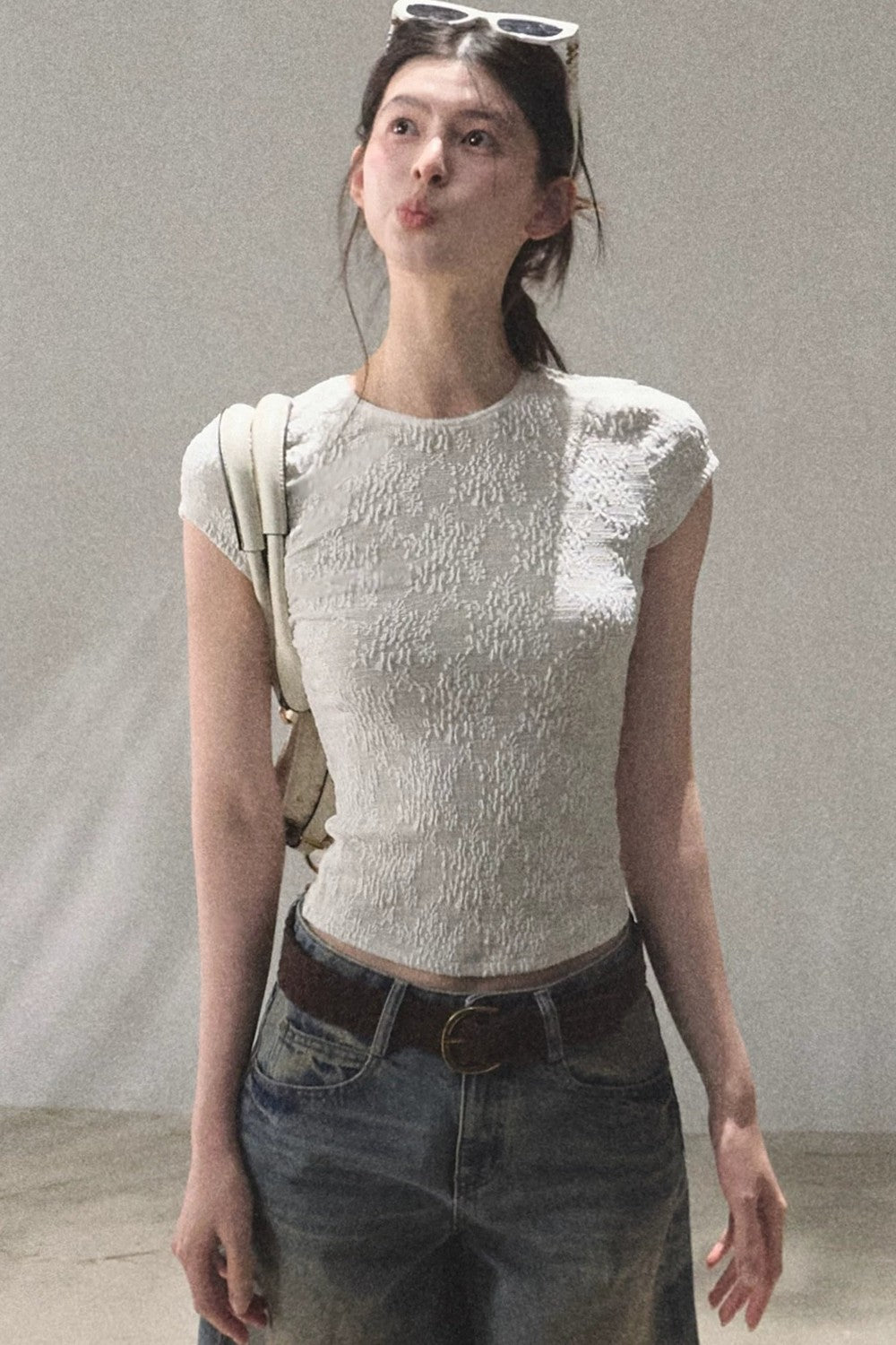 Lace Splice Short Sleeve Top