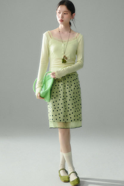 Green Polka Dot Mesh Skirt