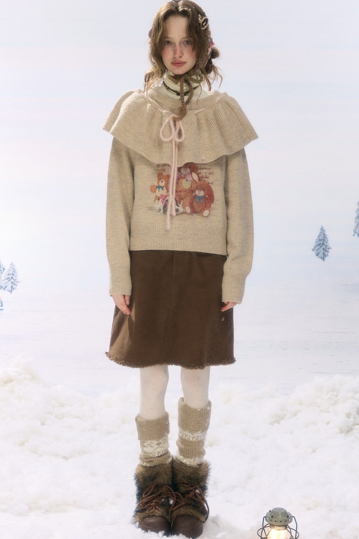 Brown Frayed Corduroy Mid-Length Skirt