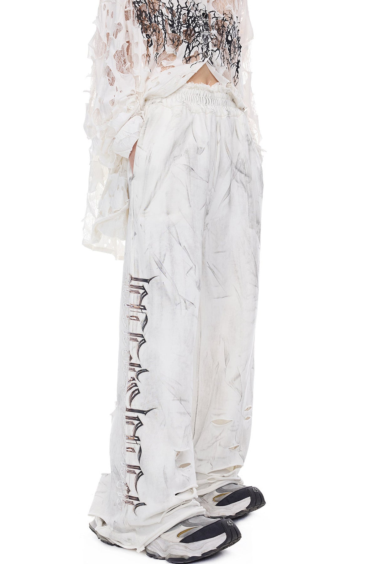Irregular Ripped Coated Flared Sweatpants