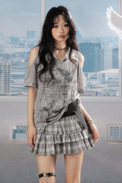 Kurzärmeliges Polotop mit hellem Asia-Print