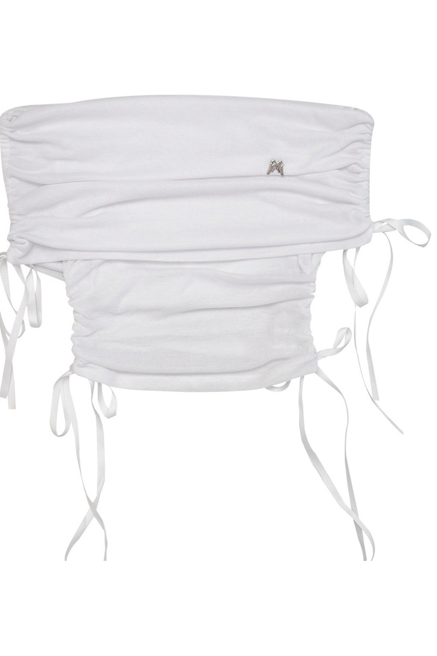 Top con spalle scoperte, volant e fiocco