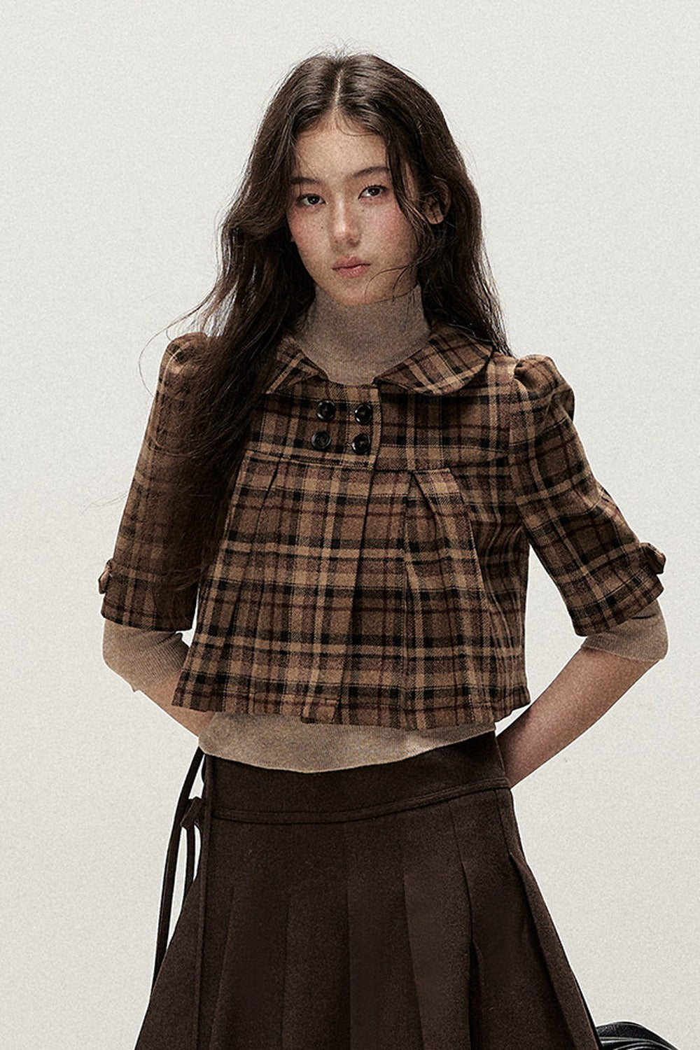 Retro Woolen Pleated Short Jacket