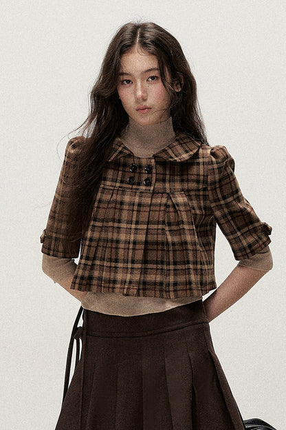 Retro Woolen Pleated Short Jacket