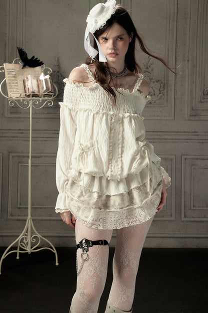 Beige Lace Off-Shoulder Dress