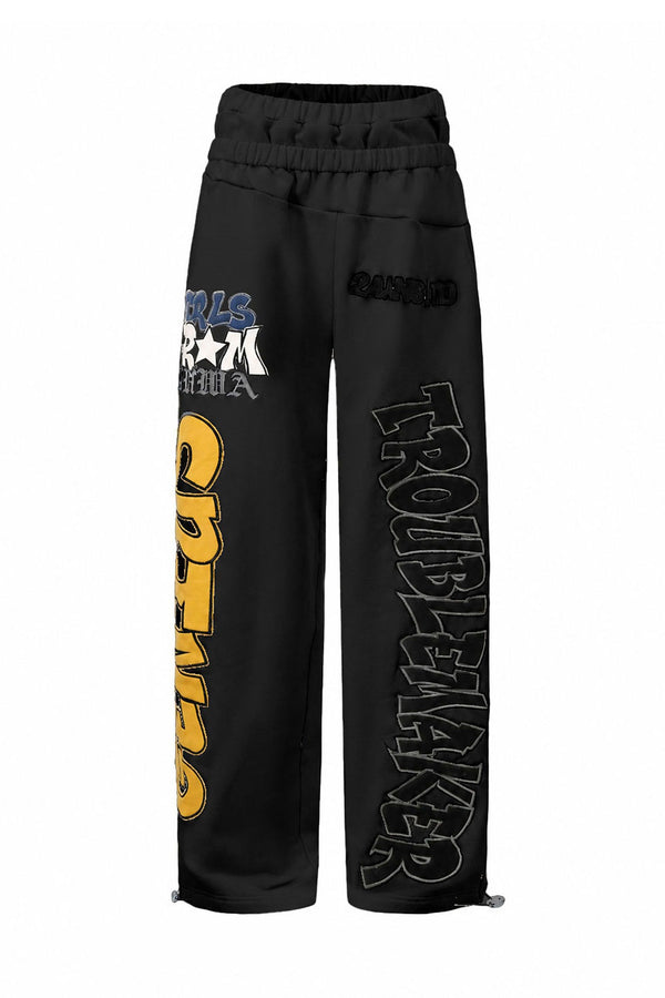 Embroidered Patch Hoodie and Pants Set-Up
