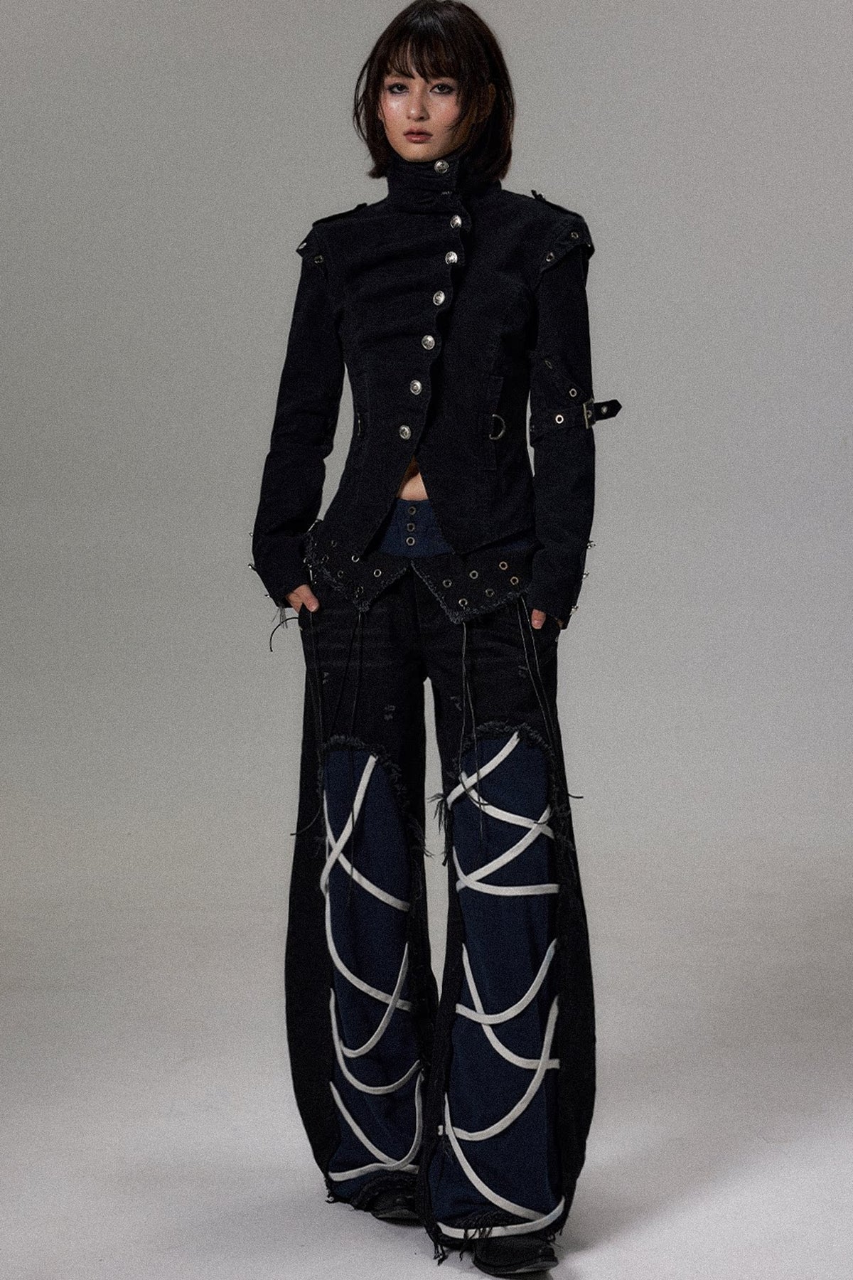 Scimitar Irregular Tie Wide-Leg Denim Sweatpants