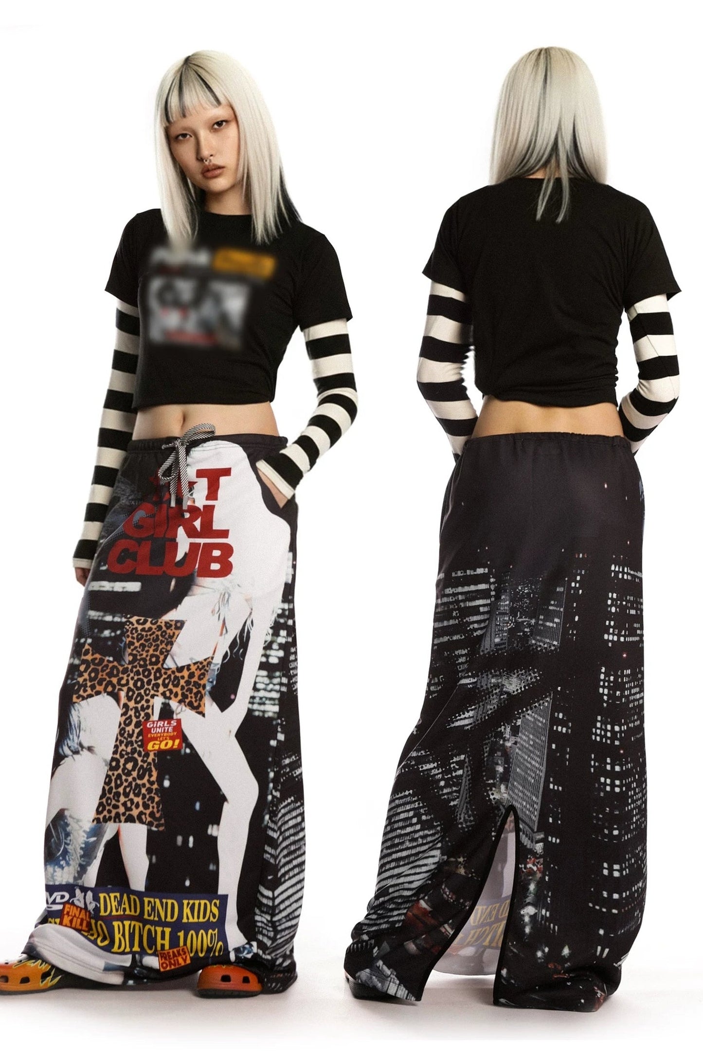 Retro Print Long Skirt