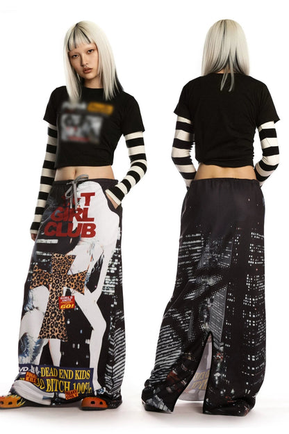 Retro Print Long Skirt