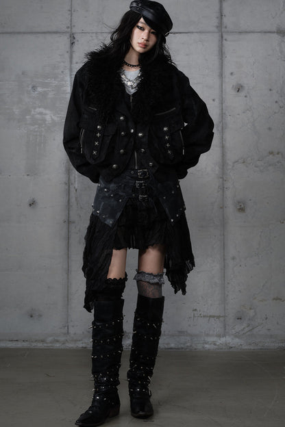 Functional Layered-Look Suede Jacket