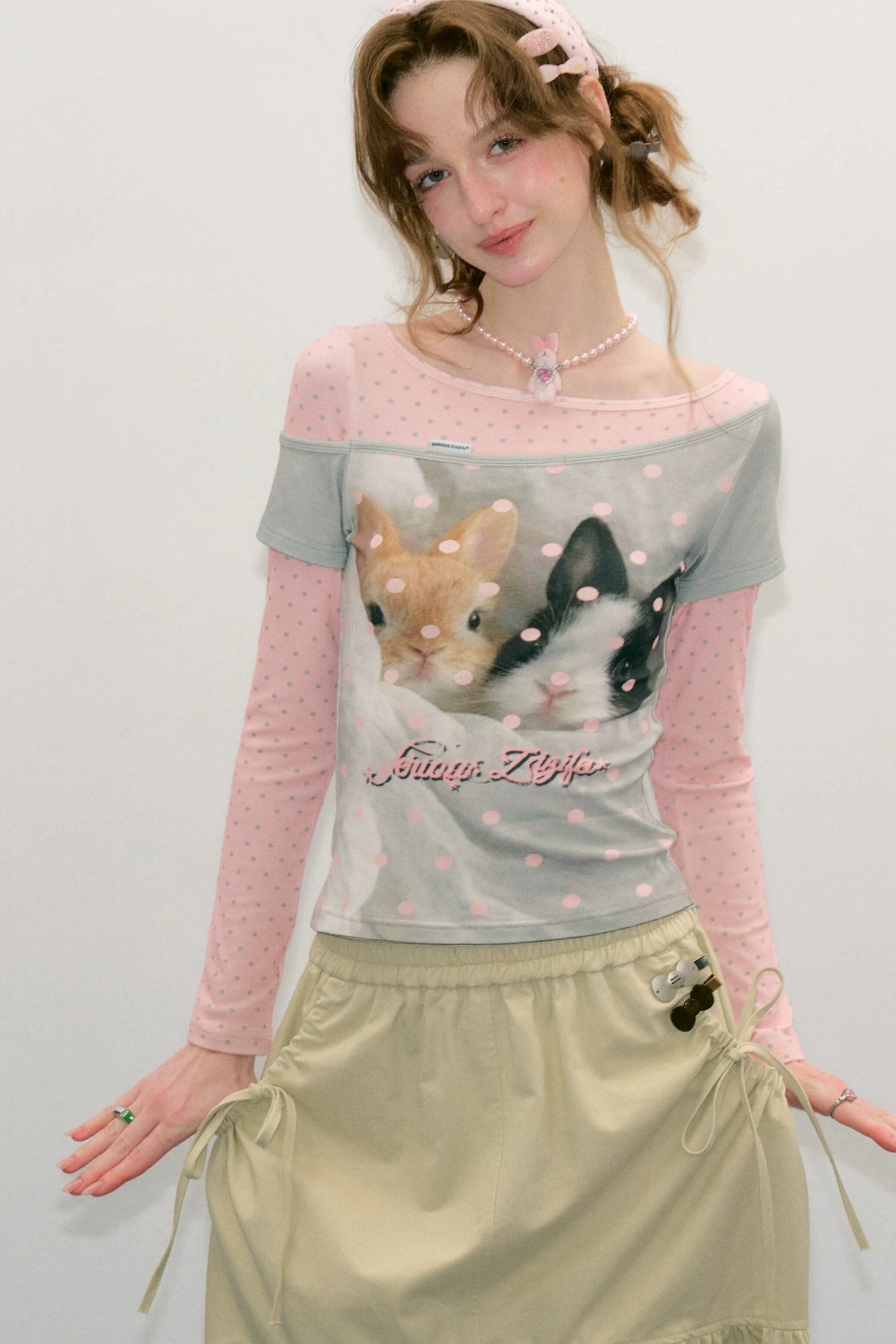 Haut color-block en patchwork avec imprimé lapin