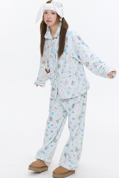 Octopus Print Flannel Pajama Set