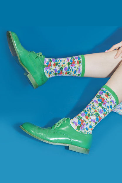 Pixel Floral Cotton Socks