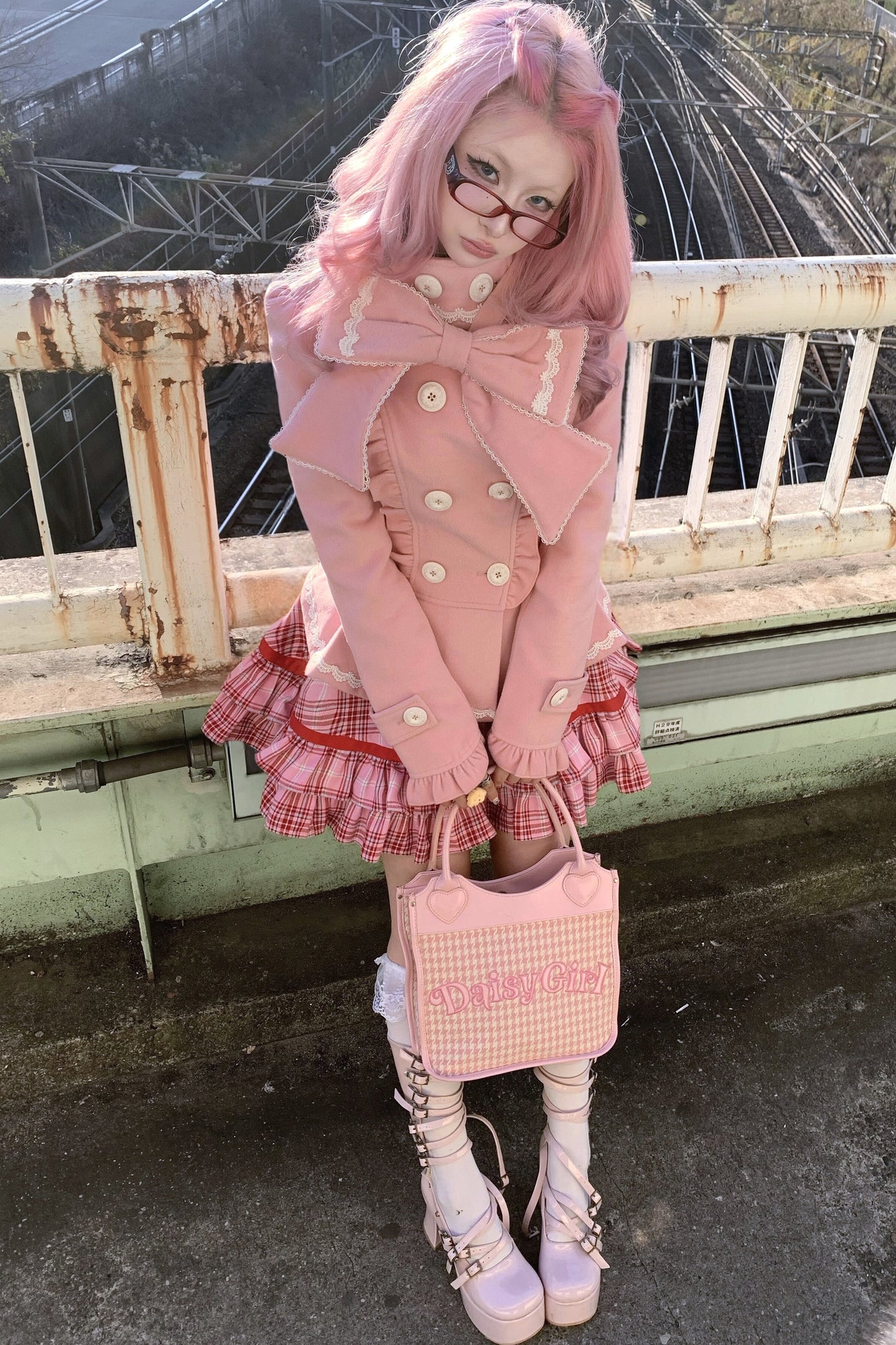 Detachable Bow Woolen Coat and Dress Set