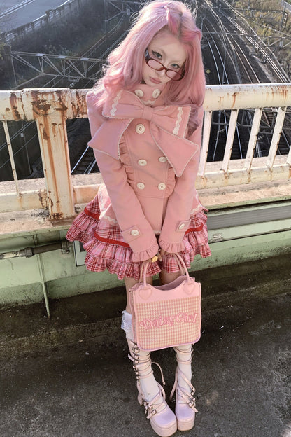 Detachable Bow Woolen Coat and Dress Set