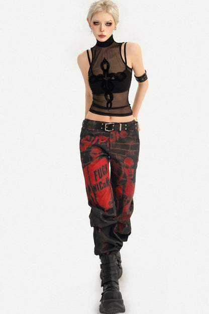 Snake Print Mesh Camisole Set