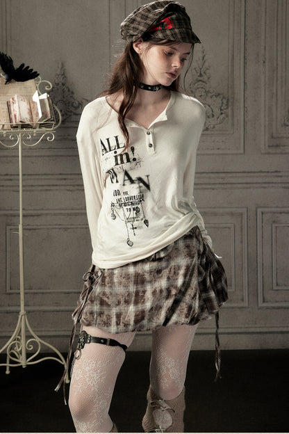 Beige Printed Long-Sleeved T-Shirt