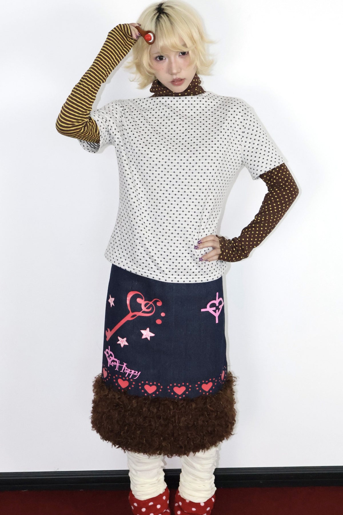Heart Key A-Line Denim Skirt