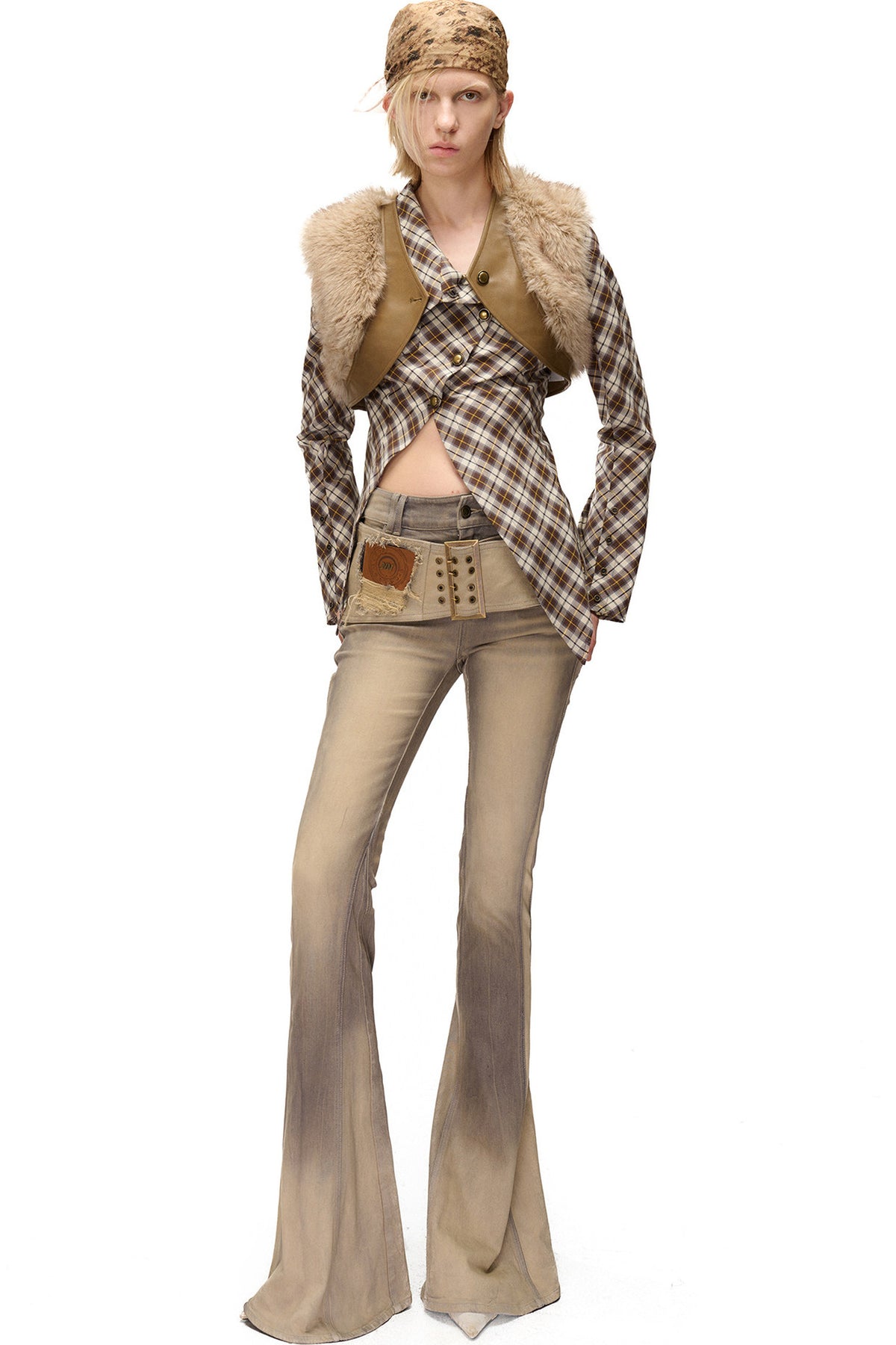 Layered Patchwork Fur Trim Vest