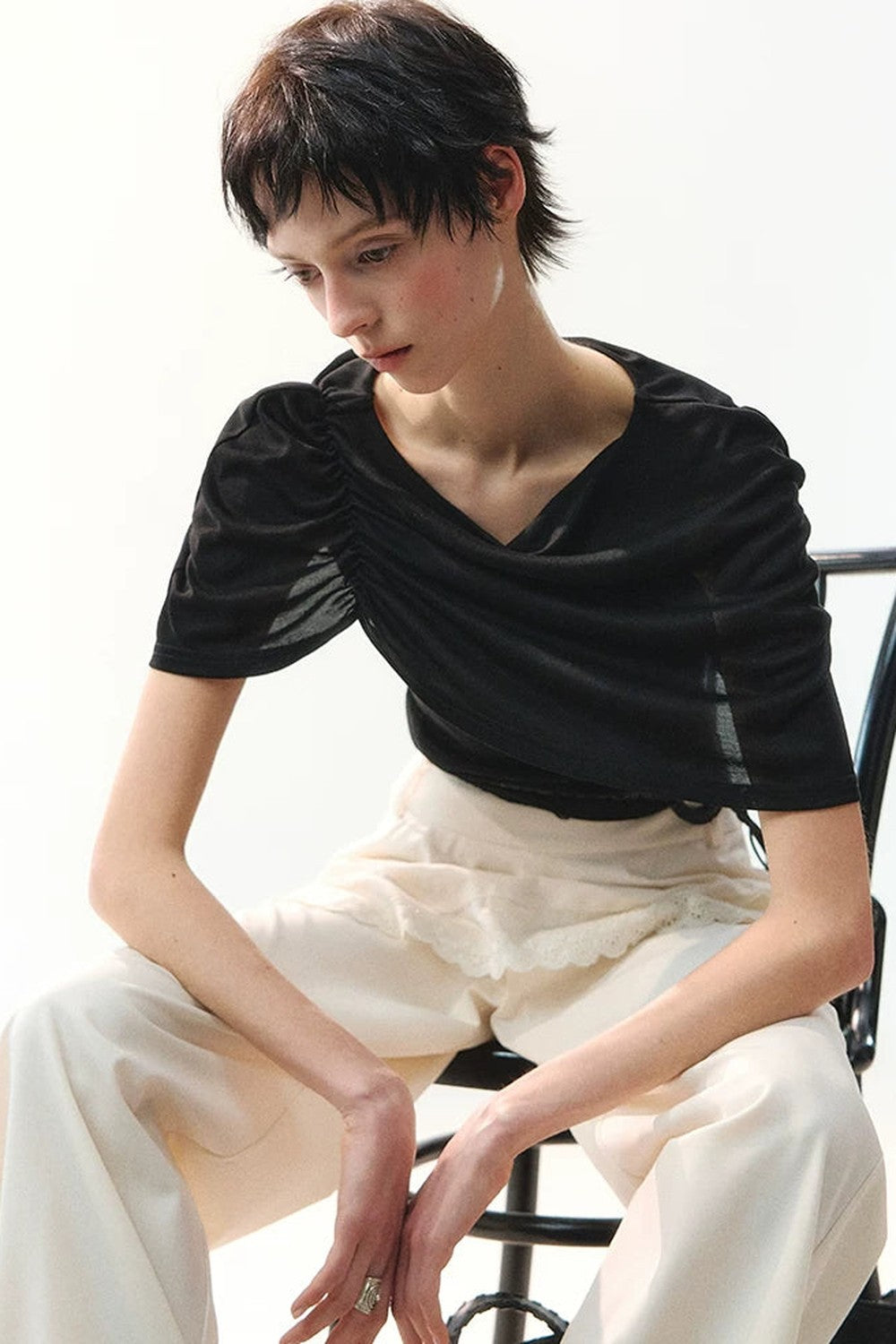 Ink Pleated Lace T-Shirt