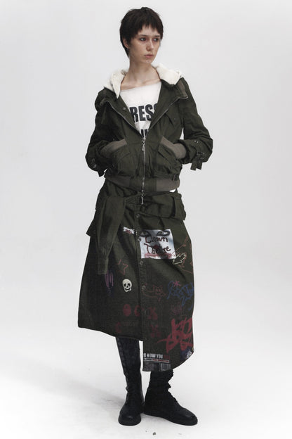 Irregular Graffiti Print Denim Skirt
