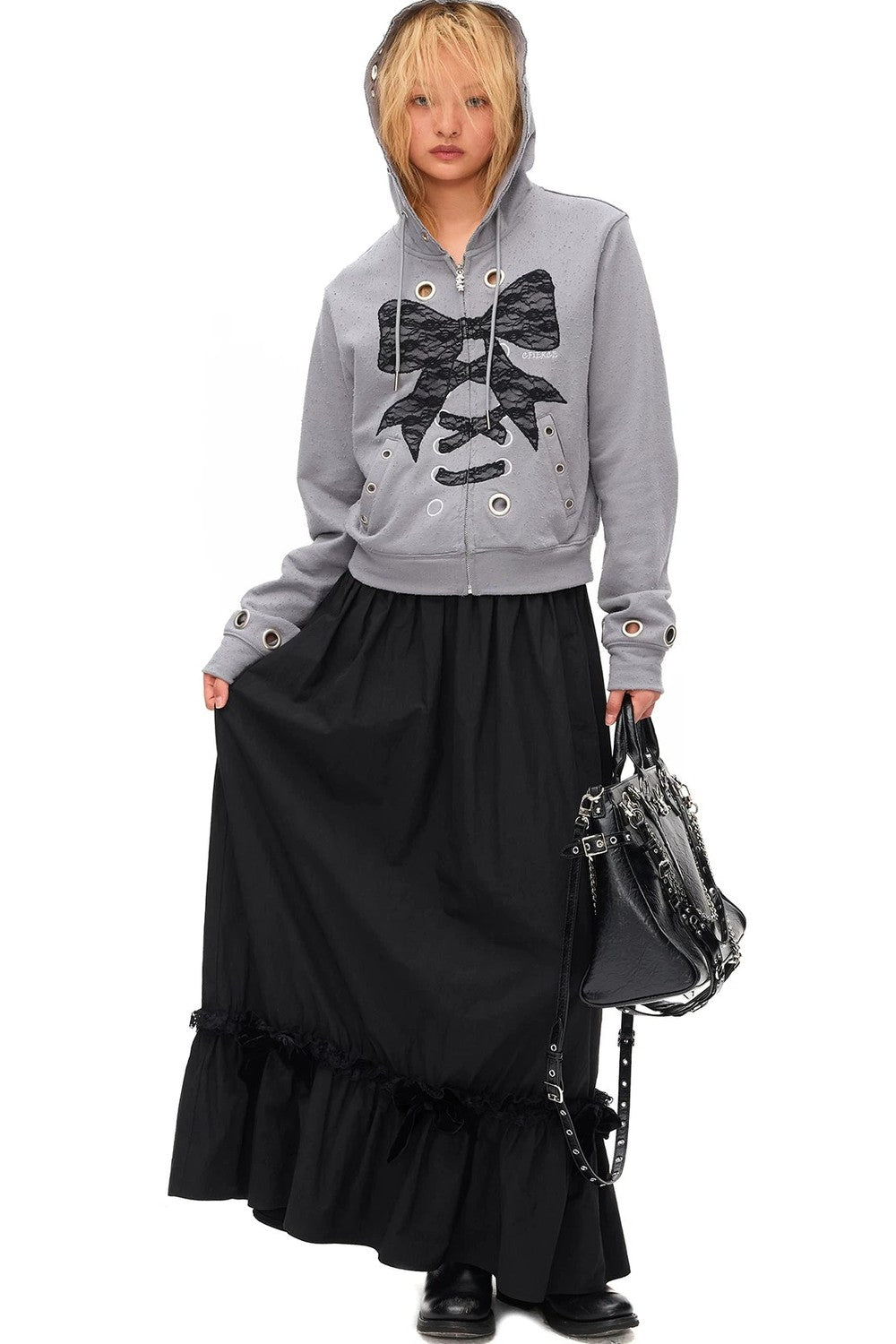 Velvet Bow Pleated Skirt