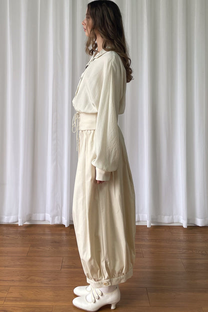 Beige Wide-Leg Lantern Pants