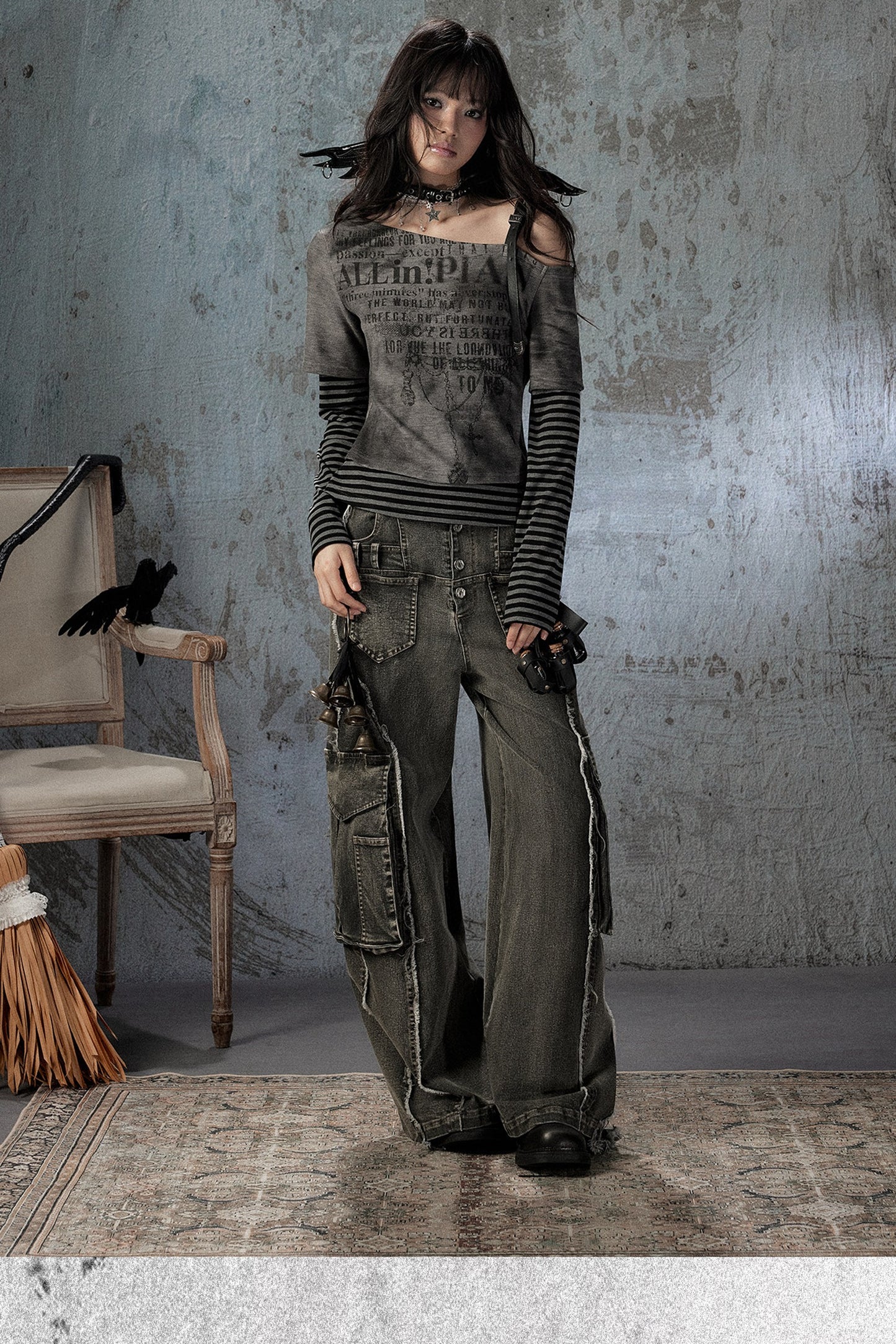 Striped Asymmetrical Off-Shoulder Blouse