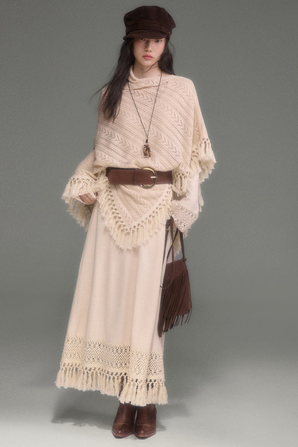 Tassel Knit Cape and Dress Set-Up