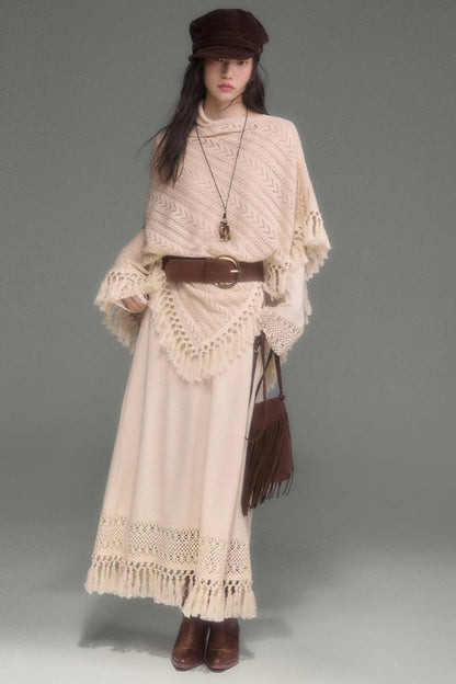 Tassel Knit Cape and Dress Set-Up